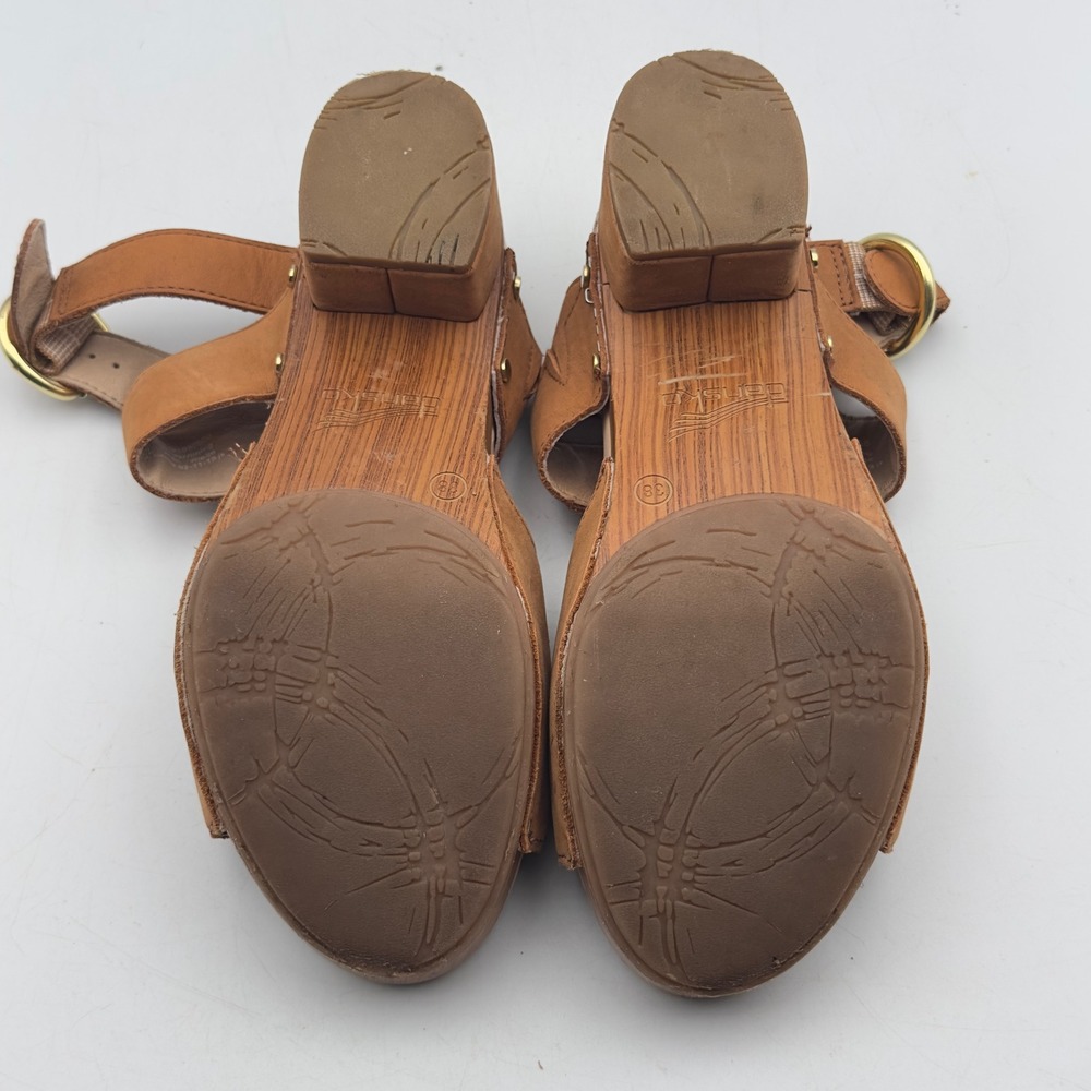 Dansko Minka Sandal Tan Leather Wood Platform Clog 38 7.5/8 Ankle Strap Boho - Picture 12 of 15